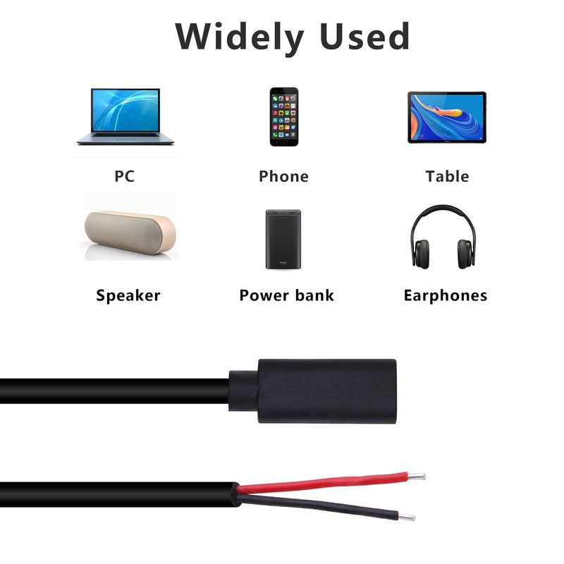Xilaghy USB C Power Pigtail Cable 20AWG 5V USB Type C Female Plug to 2 Pin Ba... gallery