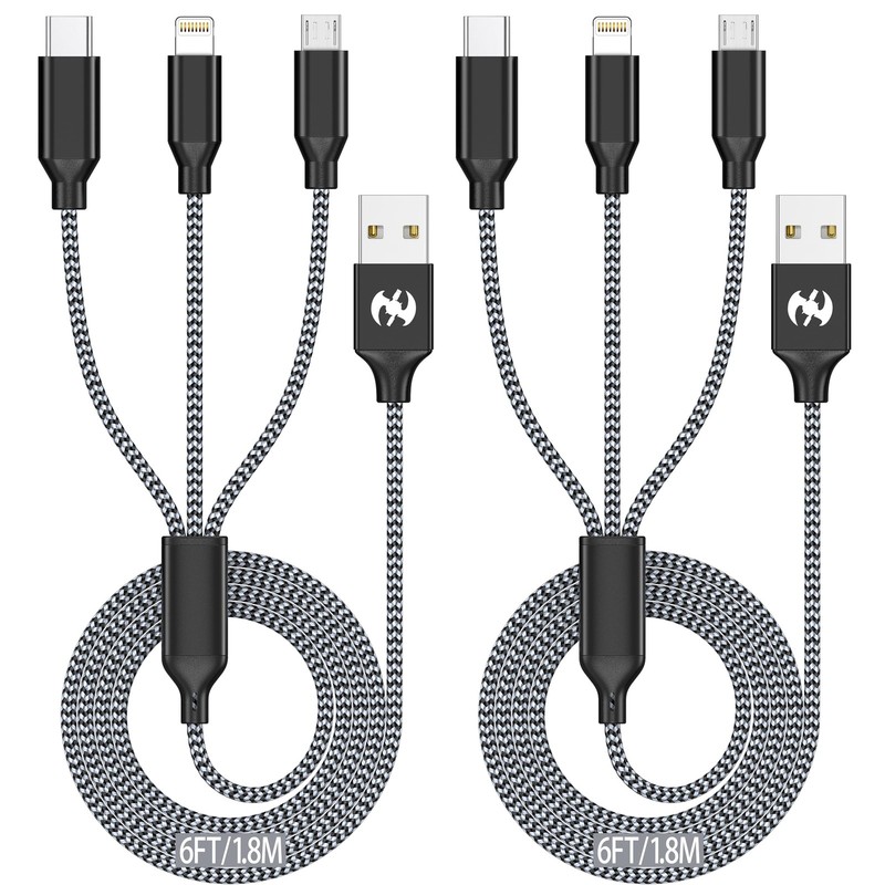Xnewcable Multi Charging Cable 6ft 2Pack 3 in 1 6 feet, Black/Grey-6ft