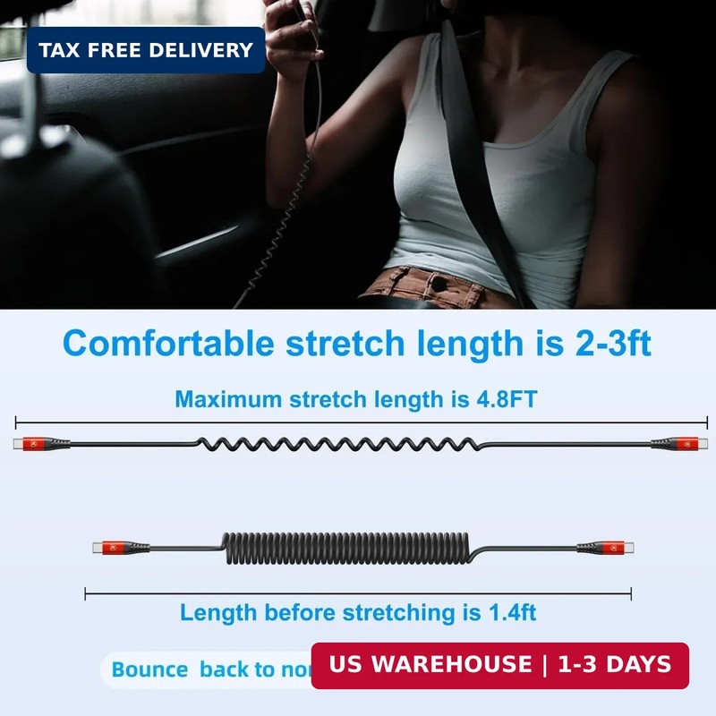 USB C Cable 3ft 2Pack USB C to USB C Charger Cable for Car, Coiled Type C Fast C gallery