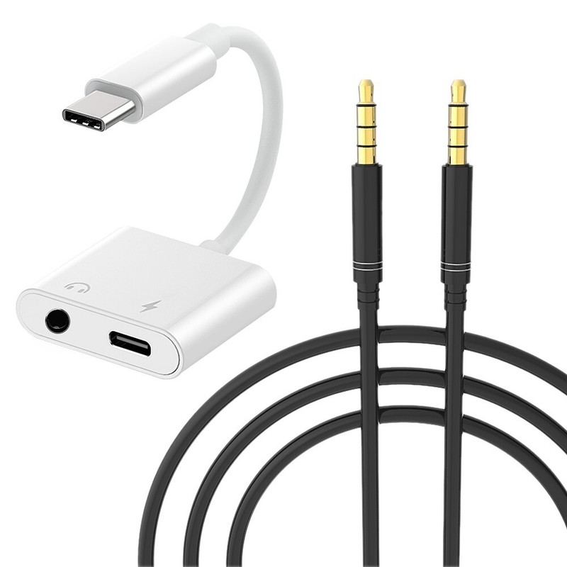 2 in 1 USB C to 3.5mm Adapter w/ DAC Chip Cable Headphone Cable for HTC U Paly