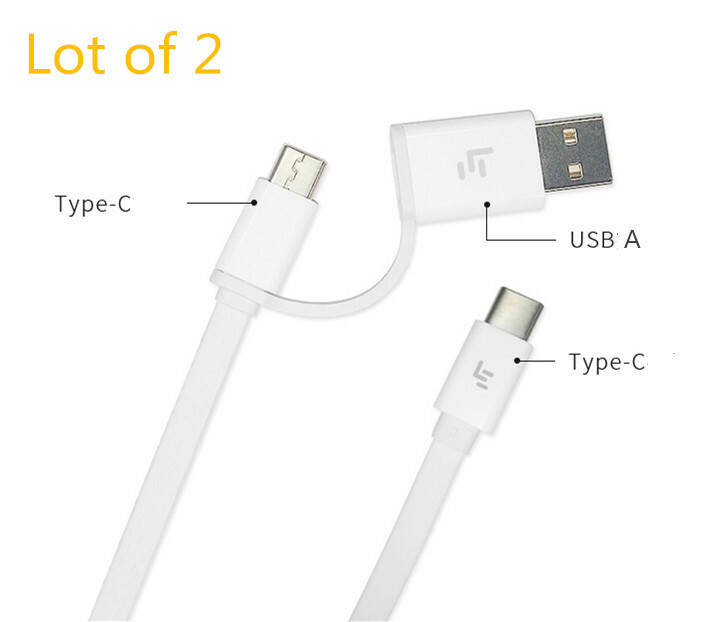 2pcs 2-in-1 Data Cable USB A to TYPE C female TYPE C to TYPE C cord 2 in 1 cord