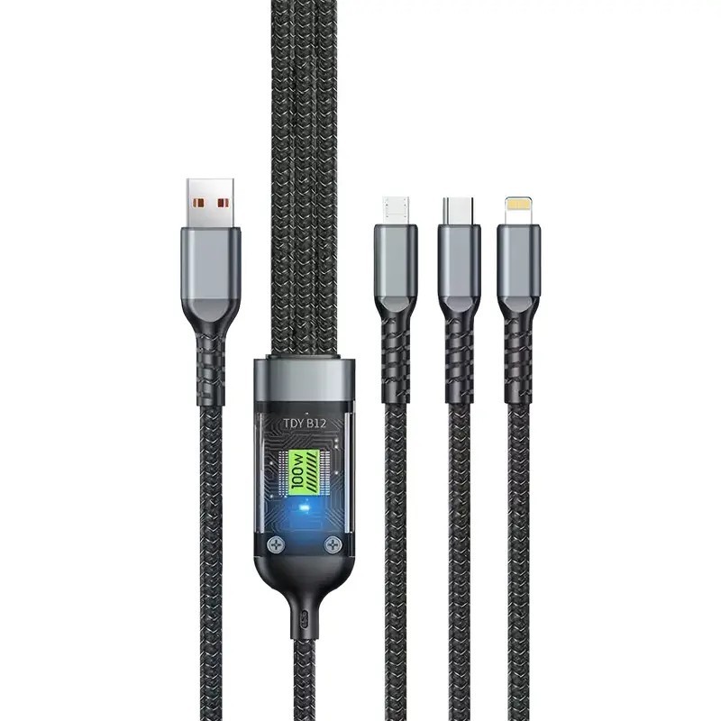 100W 5A Fast Charging USB to Type-C Micro Cable - 3-in-1 for iPhone - Android gallery