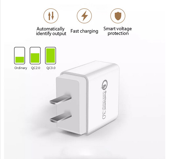 3Ports QC3.0 Fast Charger USB Cable Wall Adapter For iPhone 14 13 12 11 8 7 6 5 gallery