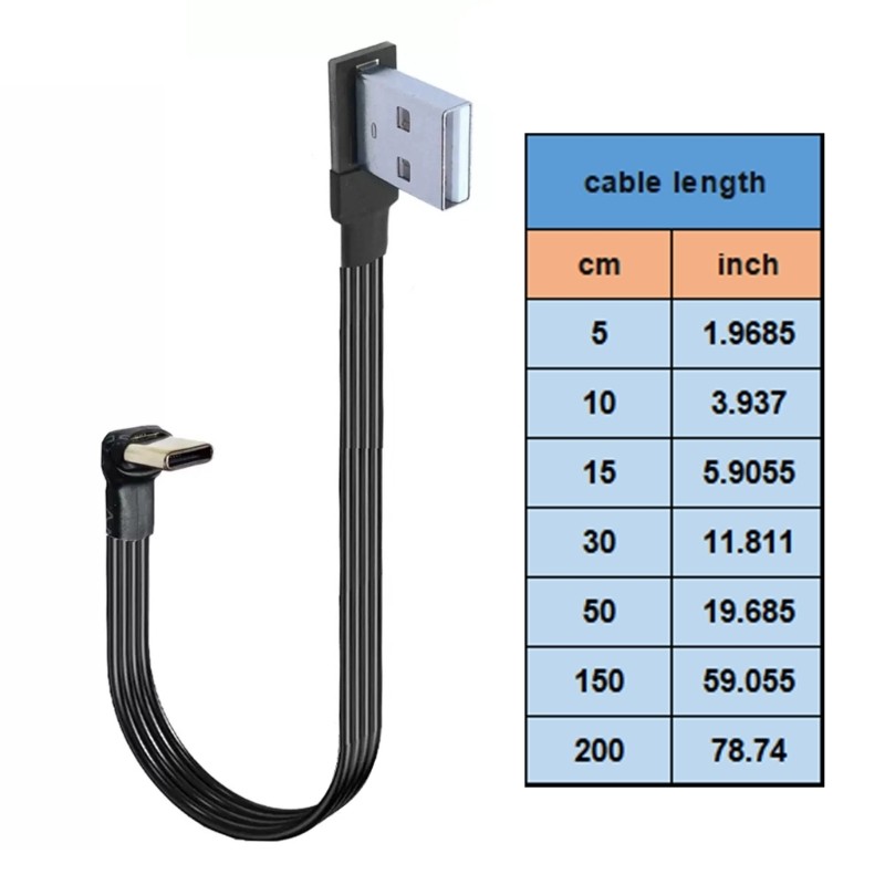 USB Extension Cable Flat Type C to 90 Degree USB Cable 480Mbps 10W Data & Charge gallery