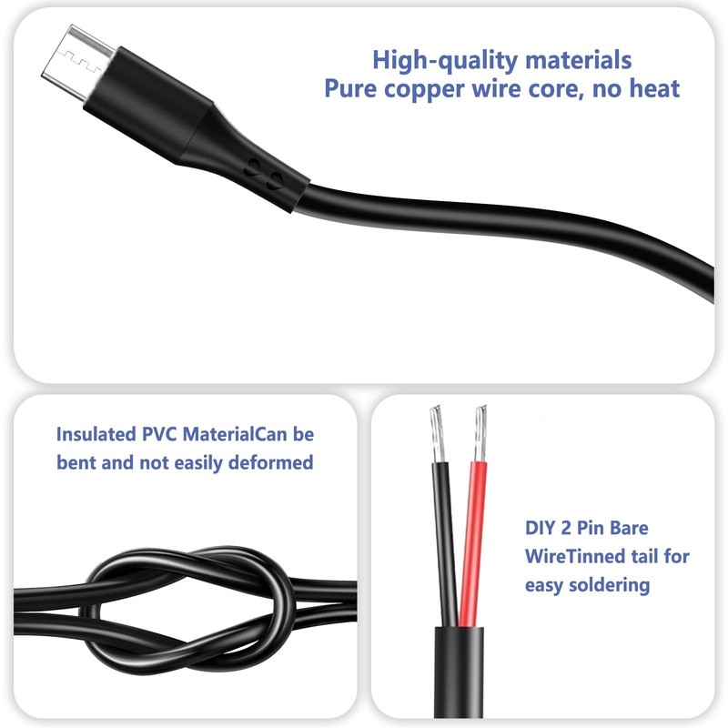 Vovucai USB C Pigtail Cable - 5PCS USB C to 2 Pin Bare Wire 22AWG Power Cable... gallery