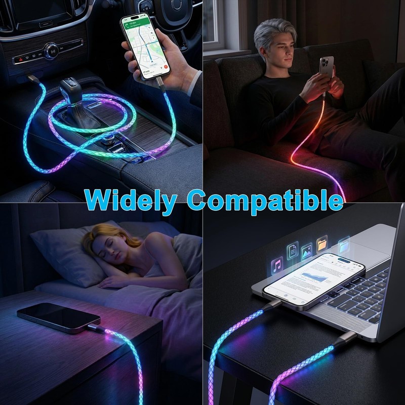 USB to USB Cable 6A Fast Charging, RGB Light Up Cord 60W Visible Glowing Char... gallery