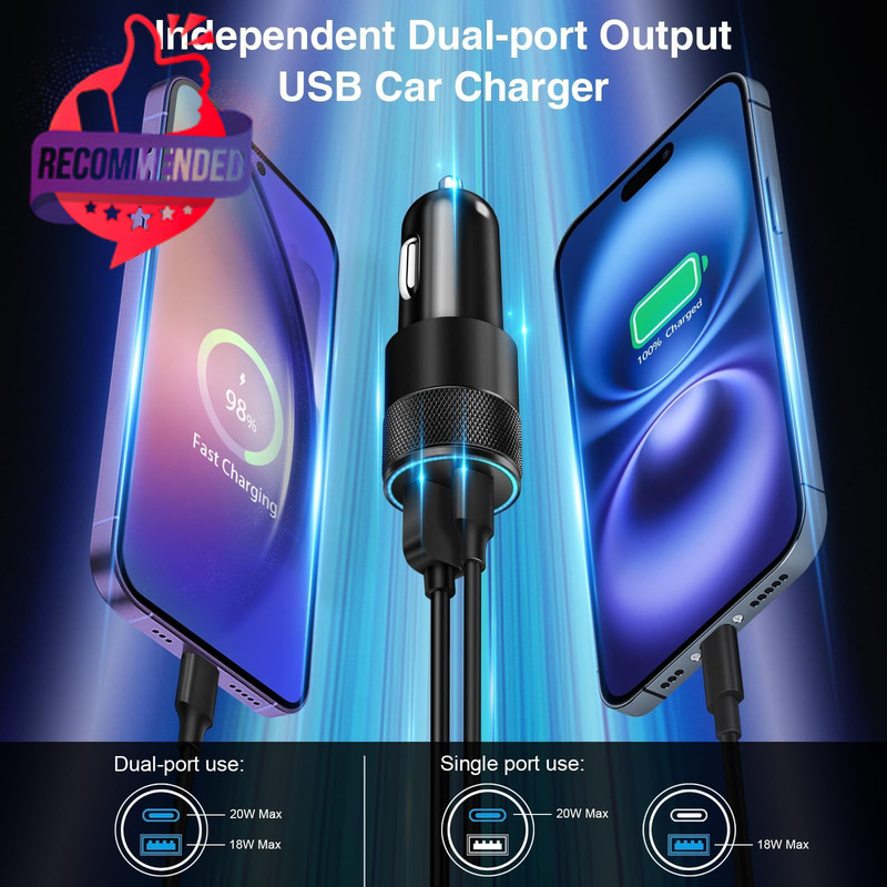 Usb C Wall/car Charger,38w Dual Usb-c+usb-a Cigarette Lighter Adapter, 20w Fast gallery