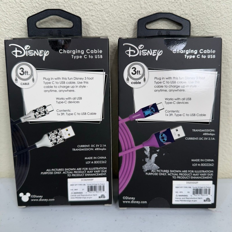 Disney Type C to USB 3 ft Charging Cable Mickey Mouse & Stitch NIB gallery