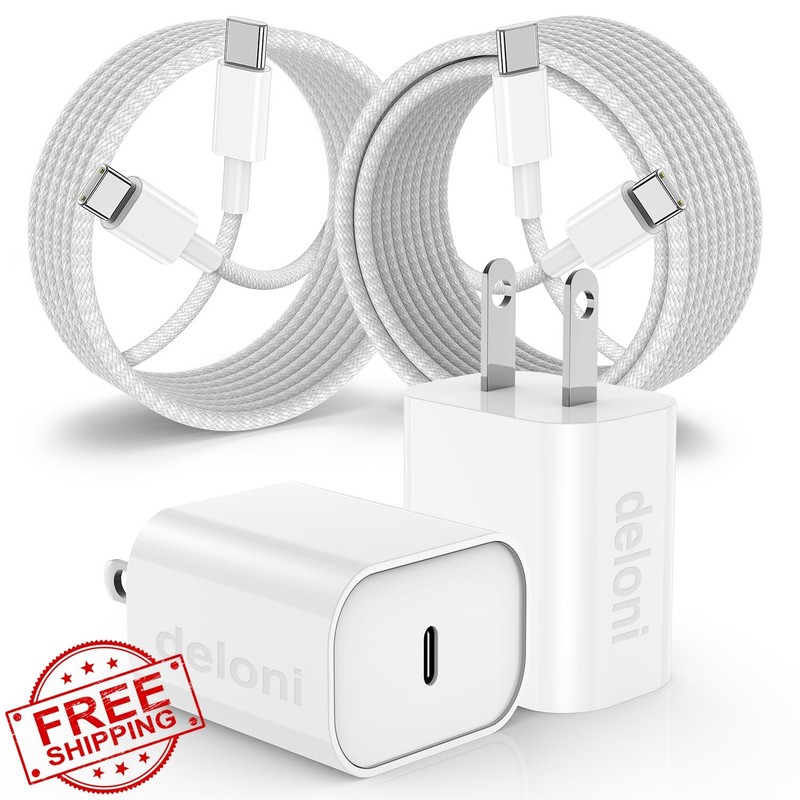 deloni 2-Pack 20W USB C Charger 16FT Cable iPhone 15 16 Gray