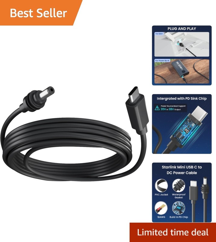 Efficient 140W Waterproof USB-C Cable 6.5FT for Starlink Mini with Easy Setup