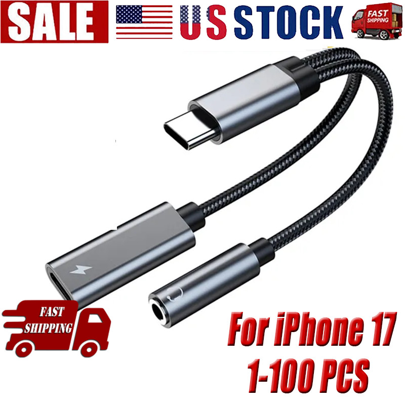 2 in 1 Type-C USB C to 3.5mm AUX Audio Headphone Jack Adapter Charger Cable lot