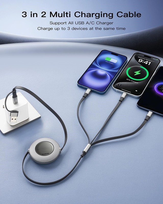 3 in 2 Multi Charging Cable,2Pack 4Ft Retractable Chargers for All Devices gallery