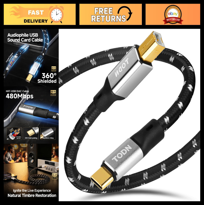 USB-B to USB-C Cable, 3ft Audiophile Printer Cable for Phone/Tablet/Laptop, OFC