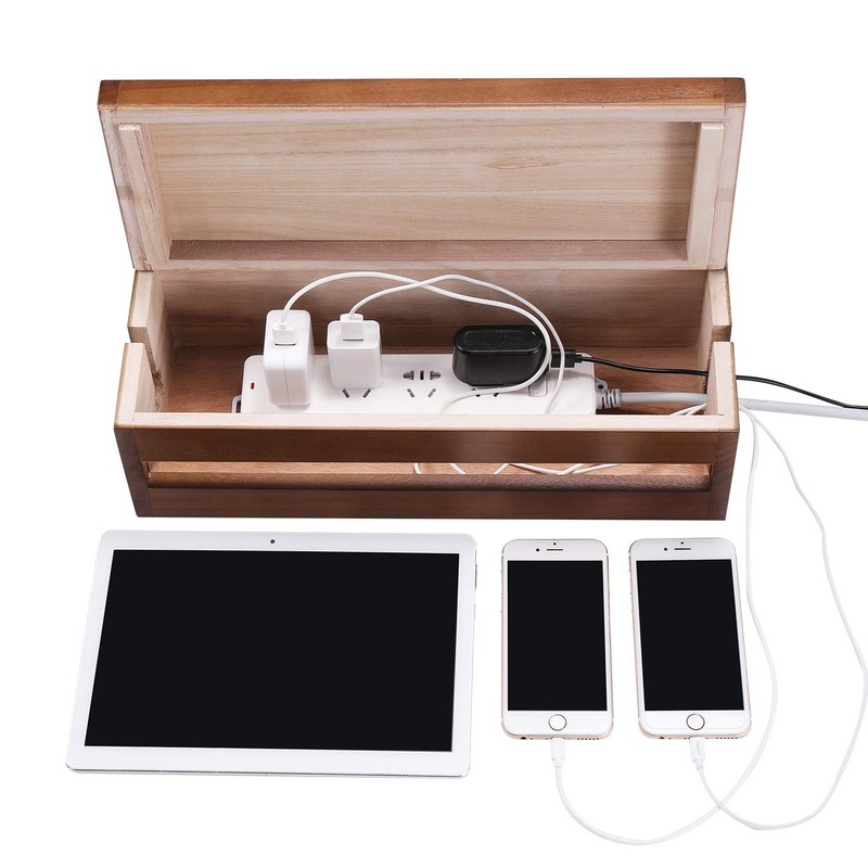 Changsuo Cable Management Box Wooden Cord Organizer for Large, Brown gallery