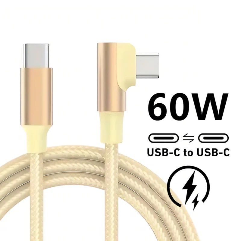 Braided Nylon USB C to USB C Cable Fast Charge 60W 90 Degree Right Angle