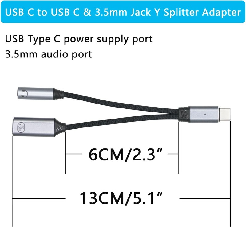 USB C to 3.5mm Headphone Jack and Charger Y Splitter Adapter, 2 in 1 USB Type C gallery