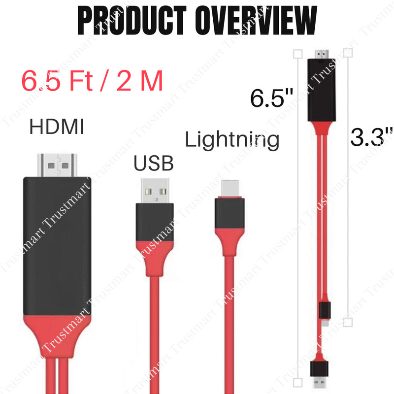 For iPhone 12 11 X 8 iPad 1080P HDMI Mirroring Cable Phone To TV HDTV AV Adapter gallery