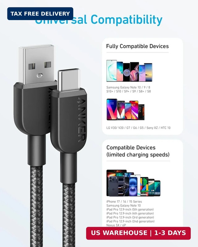 Anker USB A to USB C Cable, Charger Cord (4 Pack, 3FT), for iPhone 17 Series,Sam gallery