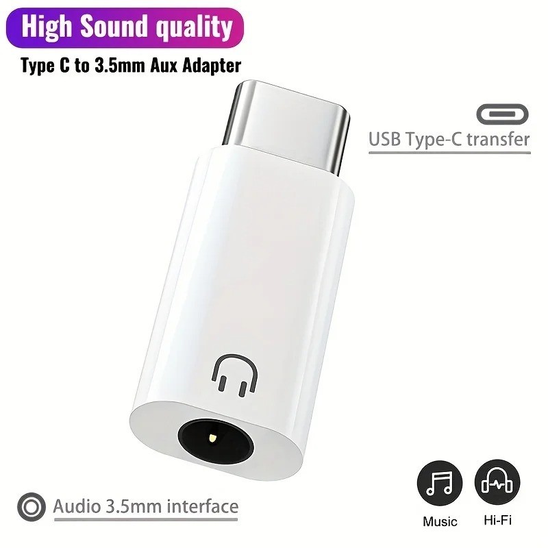 2 Pack USB-C Type C Adapter Port to 3.5MM Aux Audio Jack Earphone Headphone Car gallery