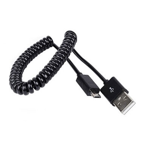 Coiled USB Cable MicroUSB Charger Cord Power Wire Sync Black for SmartPhones gallery