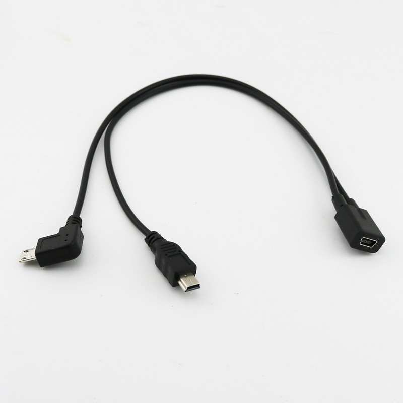1pc USB Mini Female To Mini Male and Micro Right Angle Male Charger Y Cable 30cm
