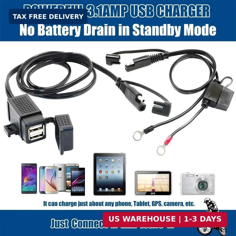 MOTOPOWER MP0609EA 3.1Amp Waterproof Motorcycle Dual USB Kit SAE to USB Adapter gallery