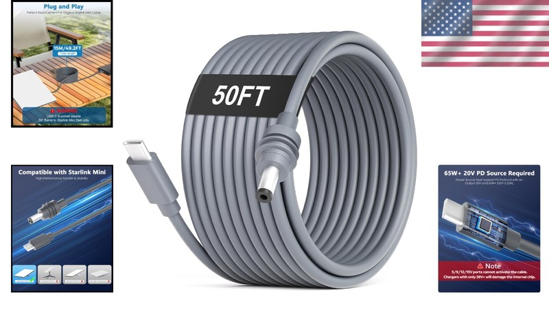 Starlink Mini USB C to DC Power Cord 50FT - Waterproof Cable gallery
