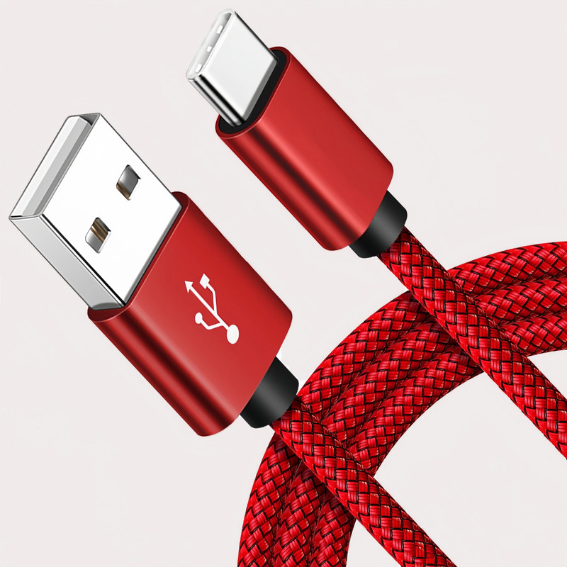 USB A to Type C Cable 5pcs 1M Nylon Braided Fast Charging Data Cable Red