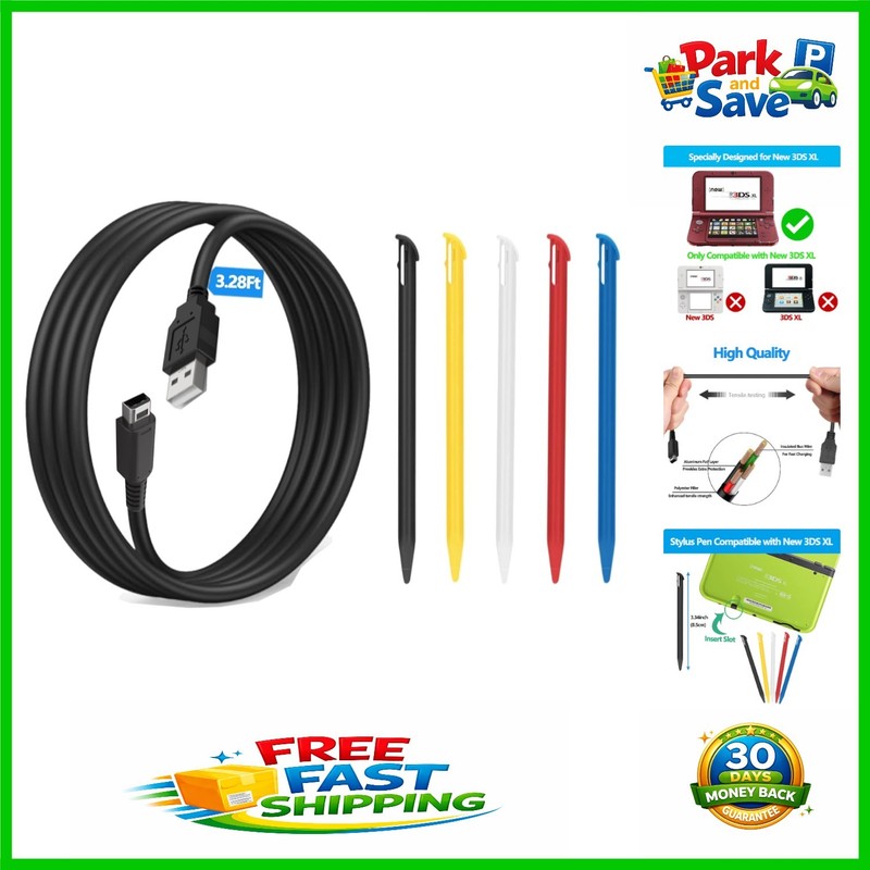 Exclusive USB Charging Cable with 5 Stylish Stylus Pens for 3DS XL Players