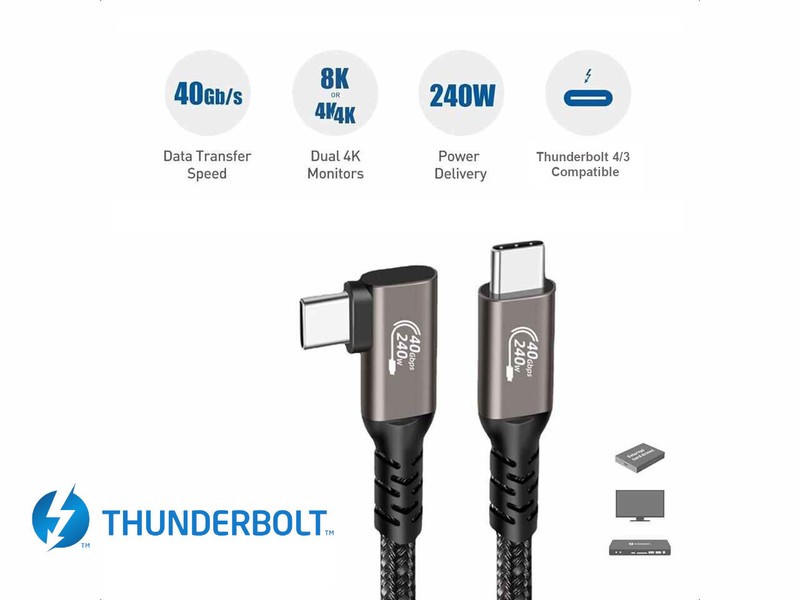USB4.0 Type-C Elbow Plug Cable 40Gbps 8K Thunderbolt 4 240W for APPLE Macbook AU gallery