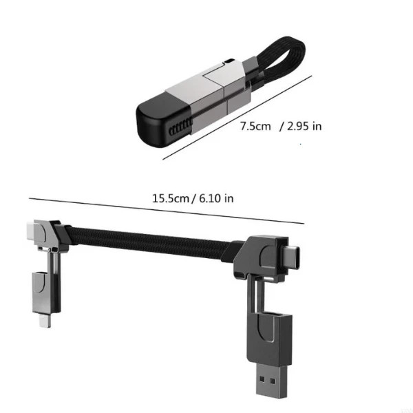 4-in-1 60W USB-C Fast Charging Keychain Cable: Data Sync for Phone Tablet Y3ND. gallery