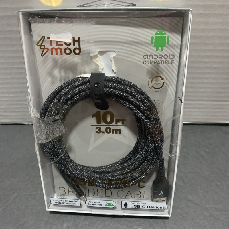 Tech Mod Charger USB Type C Braided Cable 10 Ft Android Compatible