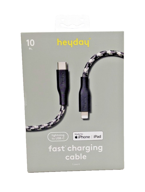 heyday Lightning to USB-C Fast-Charging Cable, 10 ft, Dusk Blue, MFi-Certified