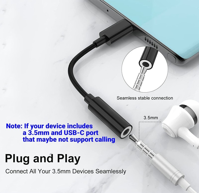 USB-C Type-C to 3.5mm Female AUX Headphone Jack Adapter Cords Universal White gallery