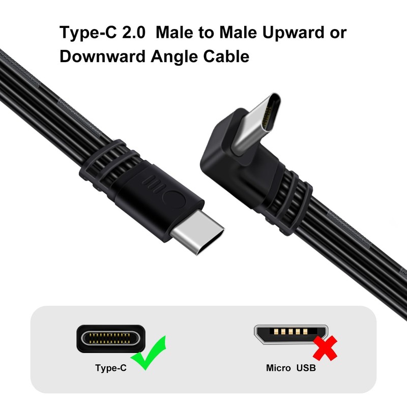 1 PC Flat 90 Degree USB C Charger Cable Up Down Bend 100W 480Mbps Data 30cm gallery