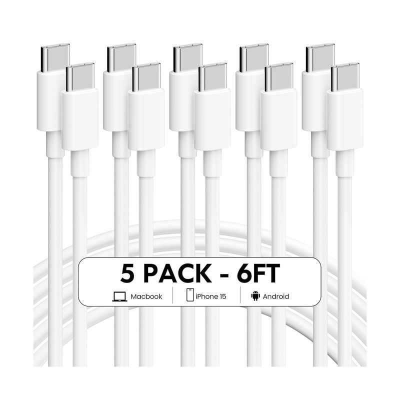 USB C Charger Cable – 5Pack 6FT (60W/3.1A) USB C to USB C Cable Type C Fast C…