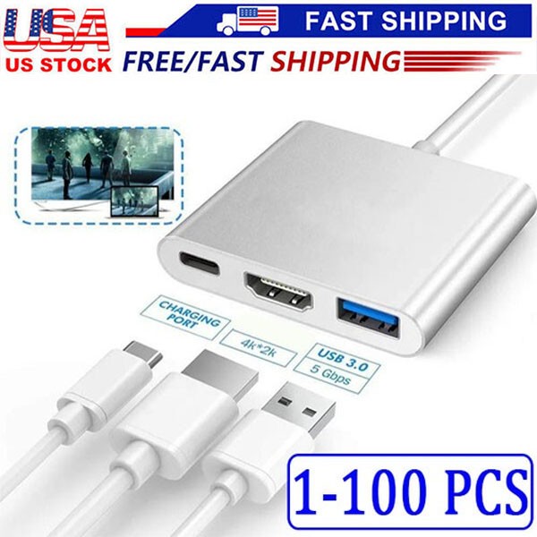 USB-C Type C HDMI Adapter Cable Converter Hub for Macbook Android Phone HDTV LOT