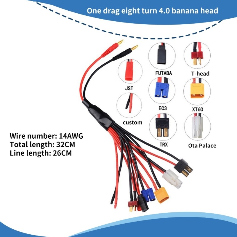 1 to 8 Battery Charger Adapter Connectors Splitter Cable 4.0mm Banana Plug gallery