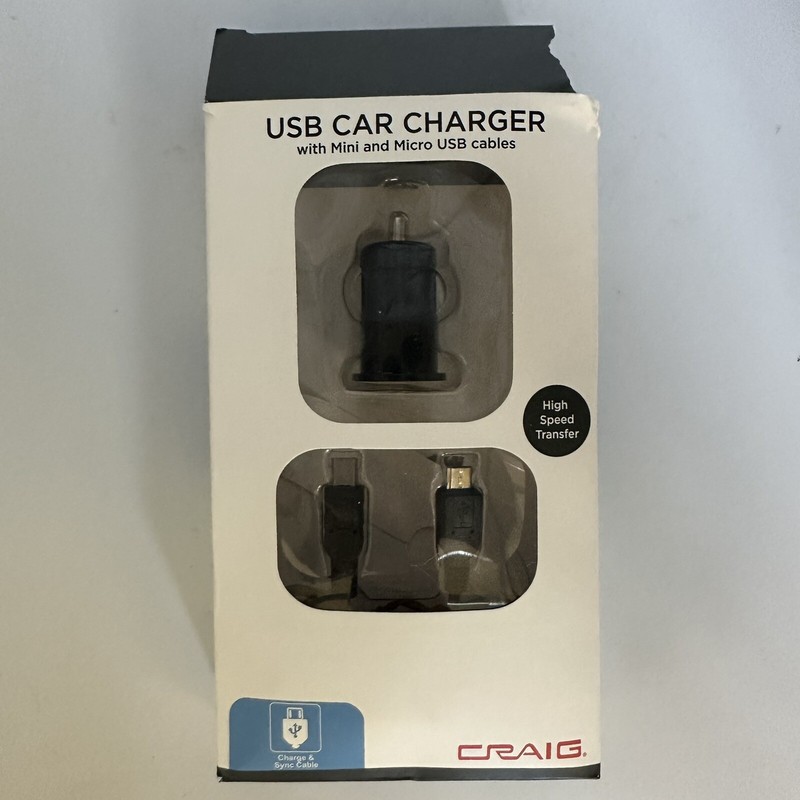 Craig USB Car Charger & Sync Mini & Micro Cables Black High Speed Transfer