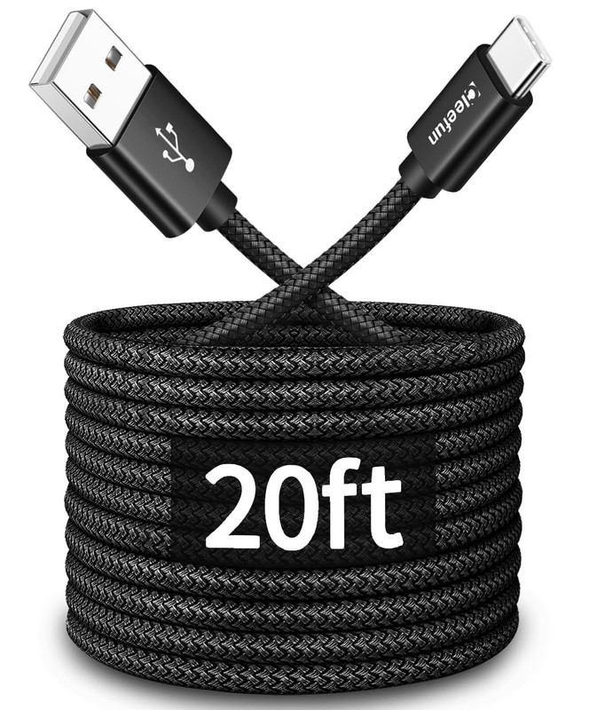 CLEEFUN Long USB C Cable 20ft, to USB-C Charging – 20 Black