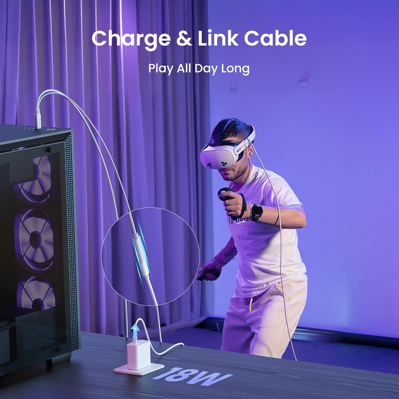 Link Cable with Charging 16FT Compatible with Meta Quest 3S/3/2/Pro/Pico 4 Acces gallery