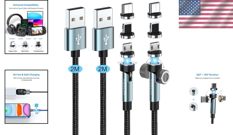Rotating 540 Magnetic Cable, 3A Fast Charge, Nylon-Braided gallery