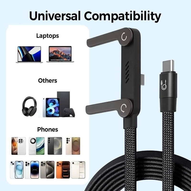 240W Braided Fast Charge Cable with Built-in Phone Stand,T-Shaped Durable Holder gallery
