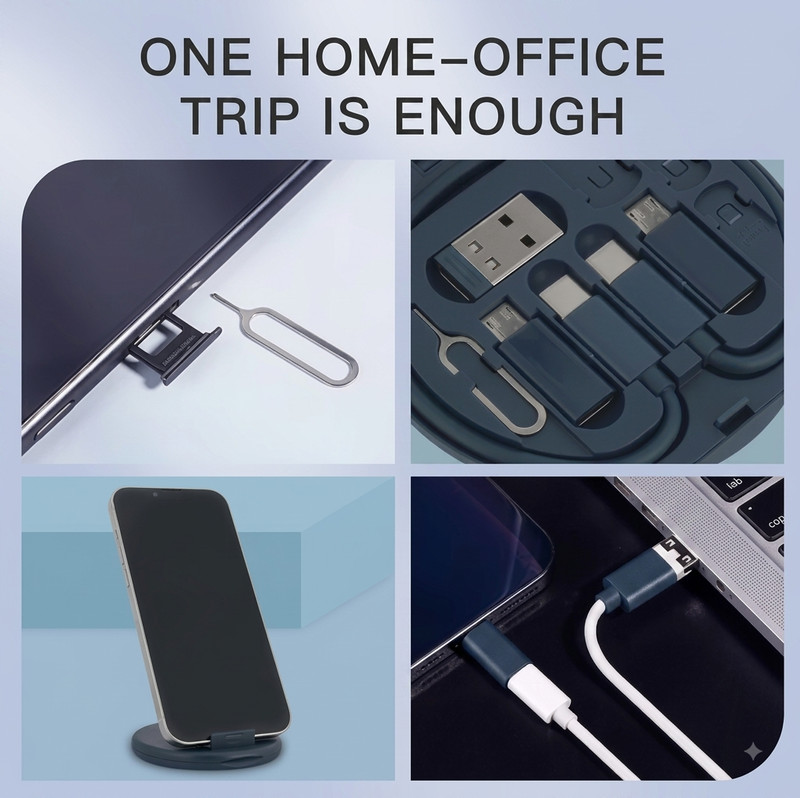 Portable Charging Cable Organizer Kit USB Type-C Micro USB Travel Case Black gallery