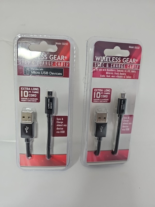 Wireless Gear Micro USB Sync & Charge Cable 10ft Black (2 Pack) Mod3l GO232