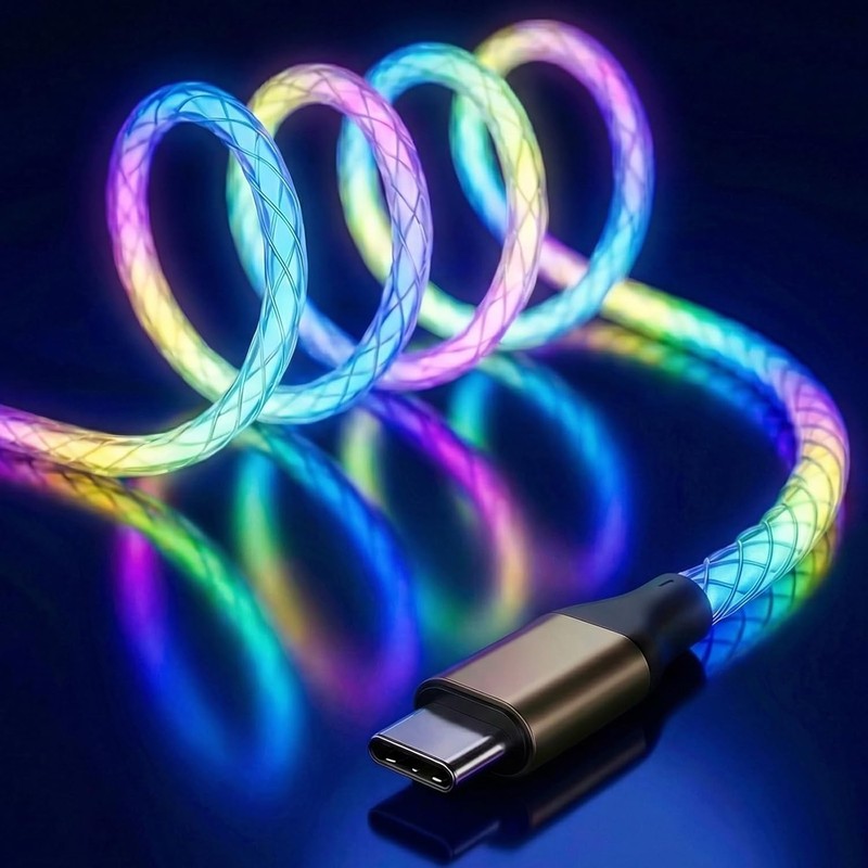 USB to USB Cable, 60W RGB Colorful Gradual Light up Fast Charging Cable for i…