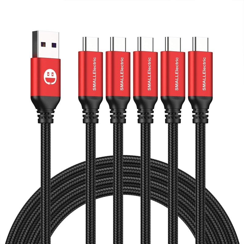 USB Type-C to A Cable 5pack 6ft Braided Fast Charging 3A Quick 6foot, Red