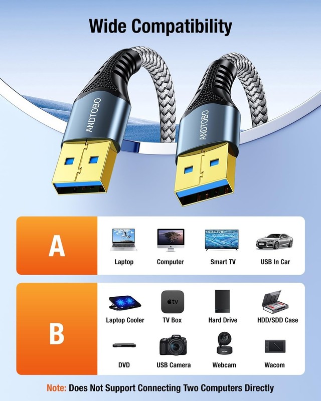 USB 3.0 Type A To A Male Extension Cable Double End Grey 3.3 Ft gallery