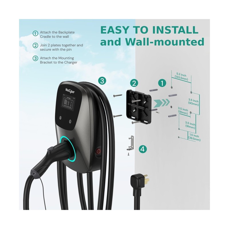 Level 2 EV Charger(WiFi APP/Plug-Play), 48A, 25ft Cable ETL Certified, 240V N... gallery