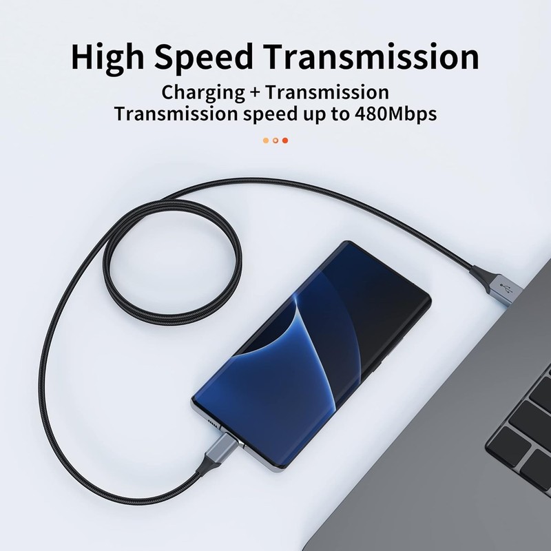 USB-C Cable 3-Pack (3ft/6ft/6ft), USB A to USB-C Fast Charging Cord, Nylon Braid gallery